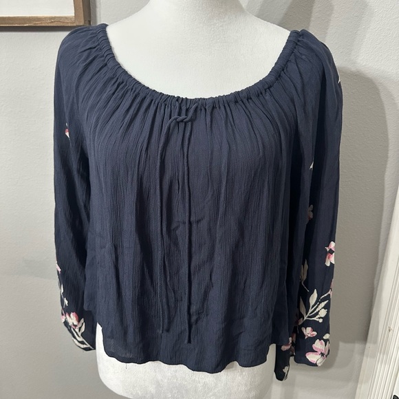 Billabong Tops - Billabong Blue Smocked 3/4 Sleeve Blouse